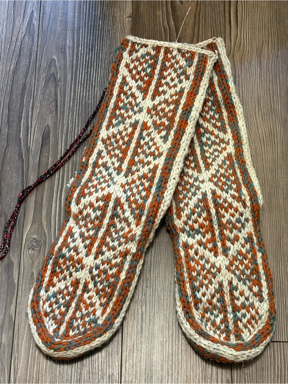 Vintage Hand Knit Wool Slipper Socks with Leather Soles Nordic Boho Mukluks